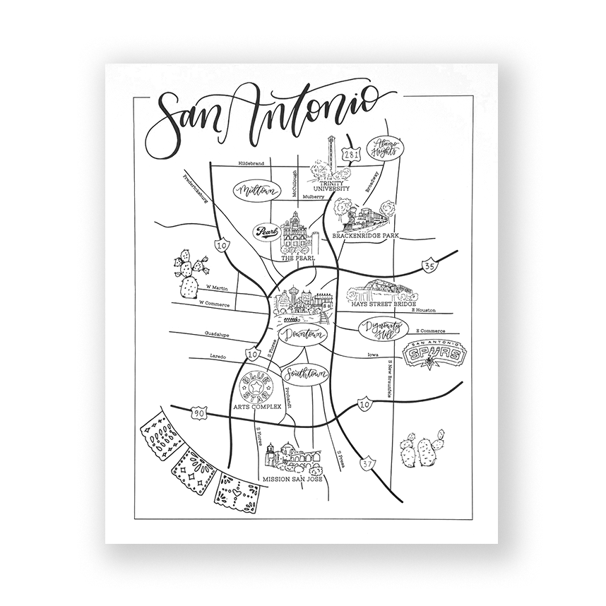 San Antonio Urban Illustrated Map by Worthwrite